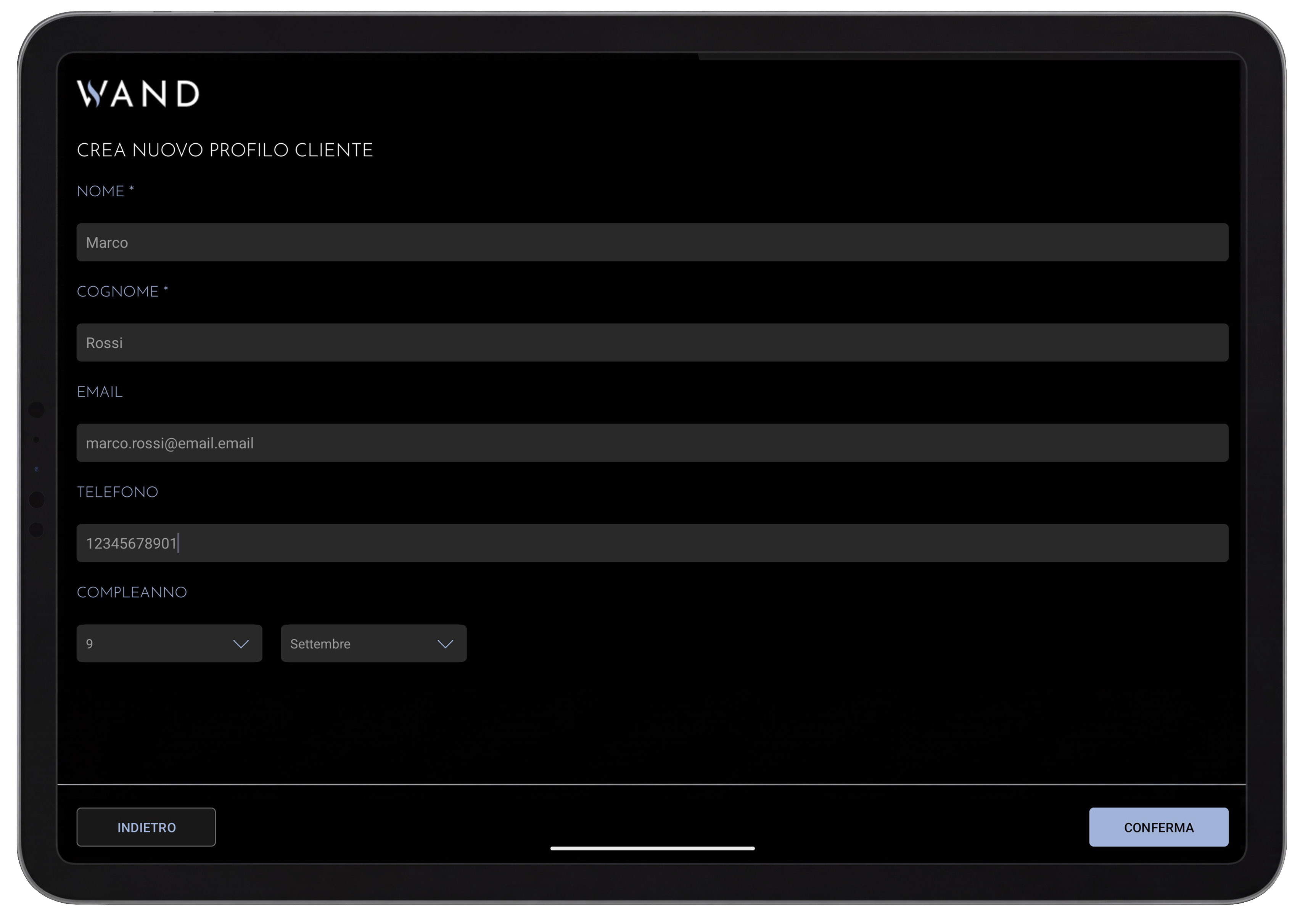 WAND — schermata Schede clienti